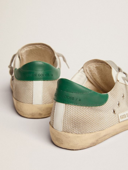 Super-star Sneakers In Pale Silver Mesh With Gray Suede Star