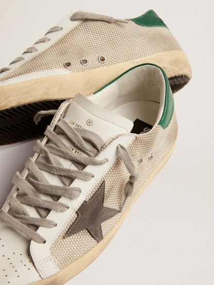 Super-star Sneakers In Pale Silver Mesh With Gray Suede Star