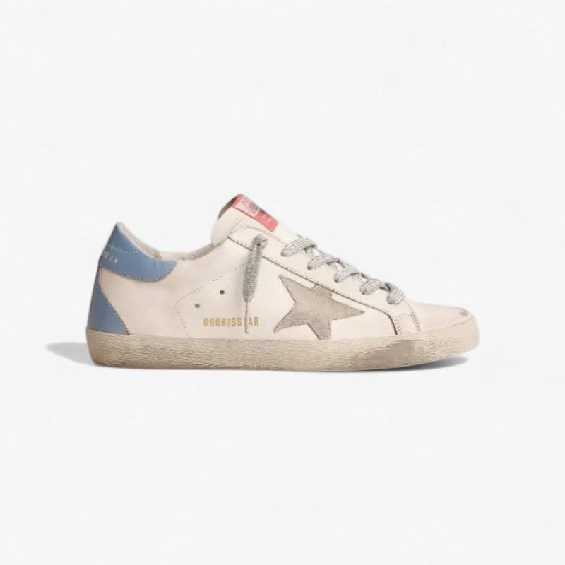 Super-star Sneakers With Sky-blue Laminated Leather Heel Tab And Ice-gray Suede Star