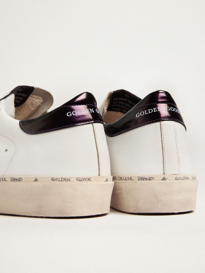 White Hi-star Sneakers With Glittery Star And Pink Laces