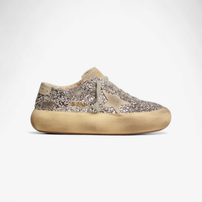 Women's Space-star Shoes In Silver Glitter With Shearling Lining