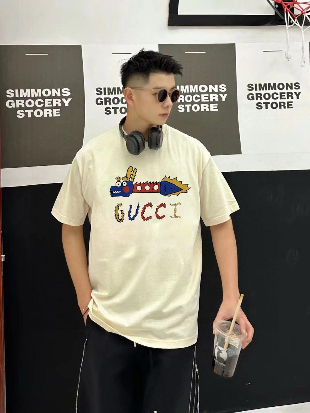 Gucci White T-Shirt with Dragon Graphic