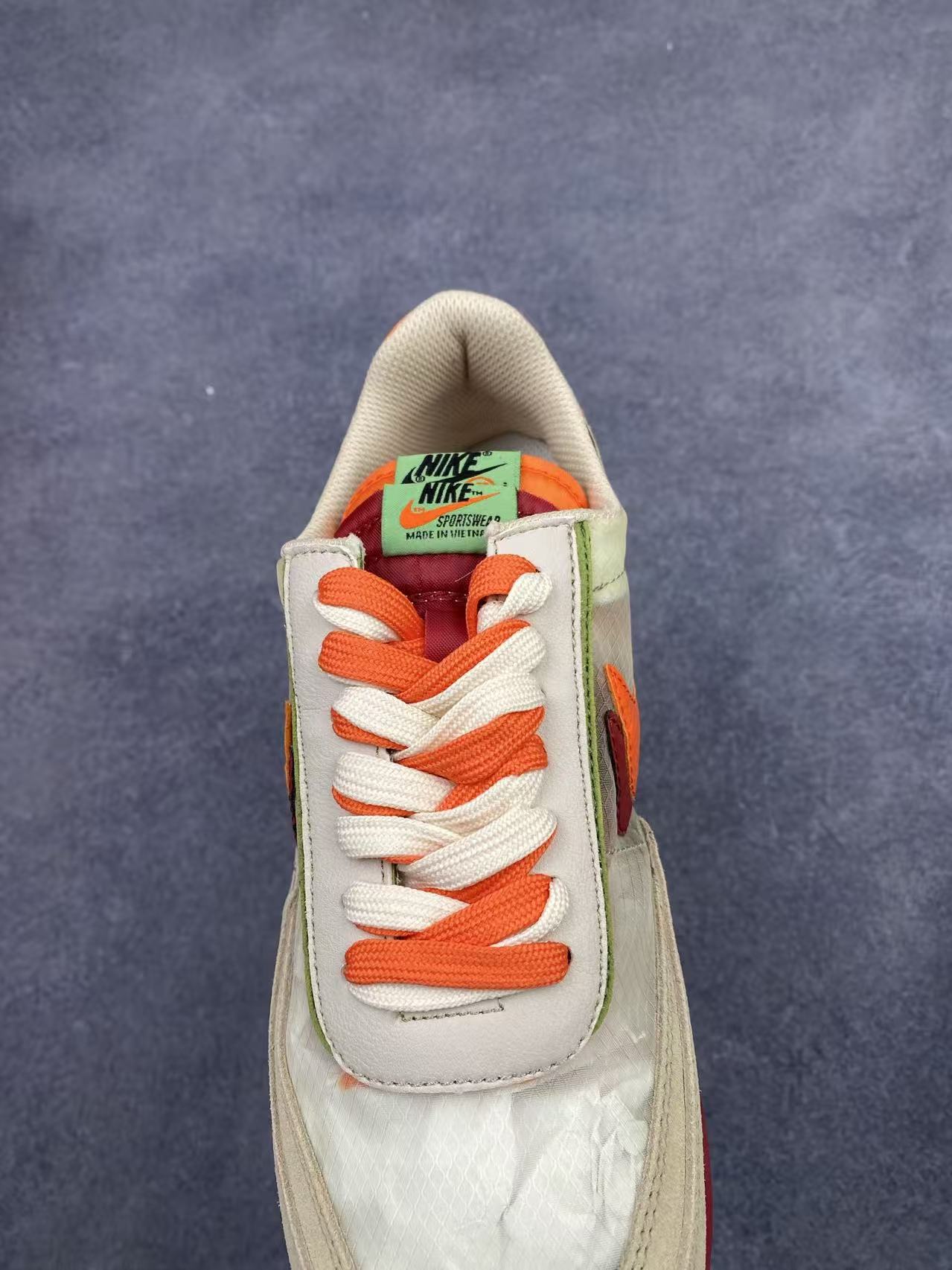 Nike x Sacai LDV Waffle 2.0 in Oatmeal/Orange: Sunset Deconstruction