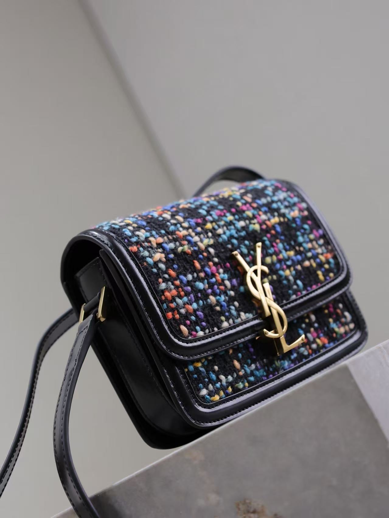 Saint Laurent Coffee Black Floral Calfskin Bag