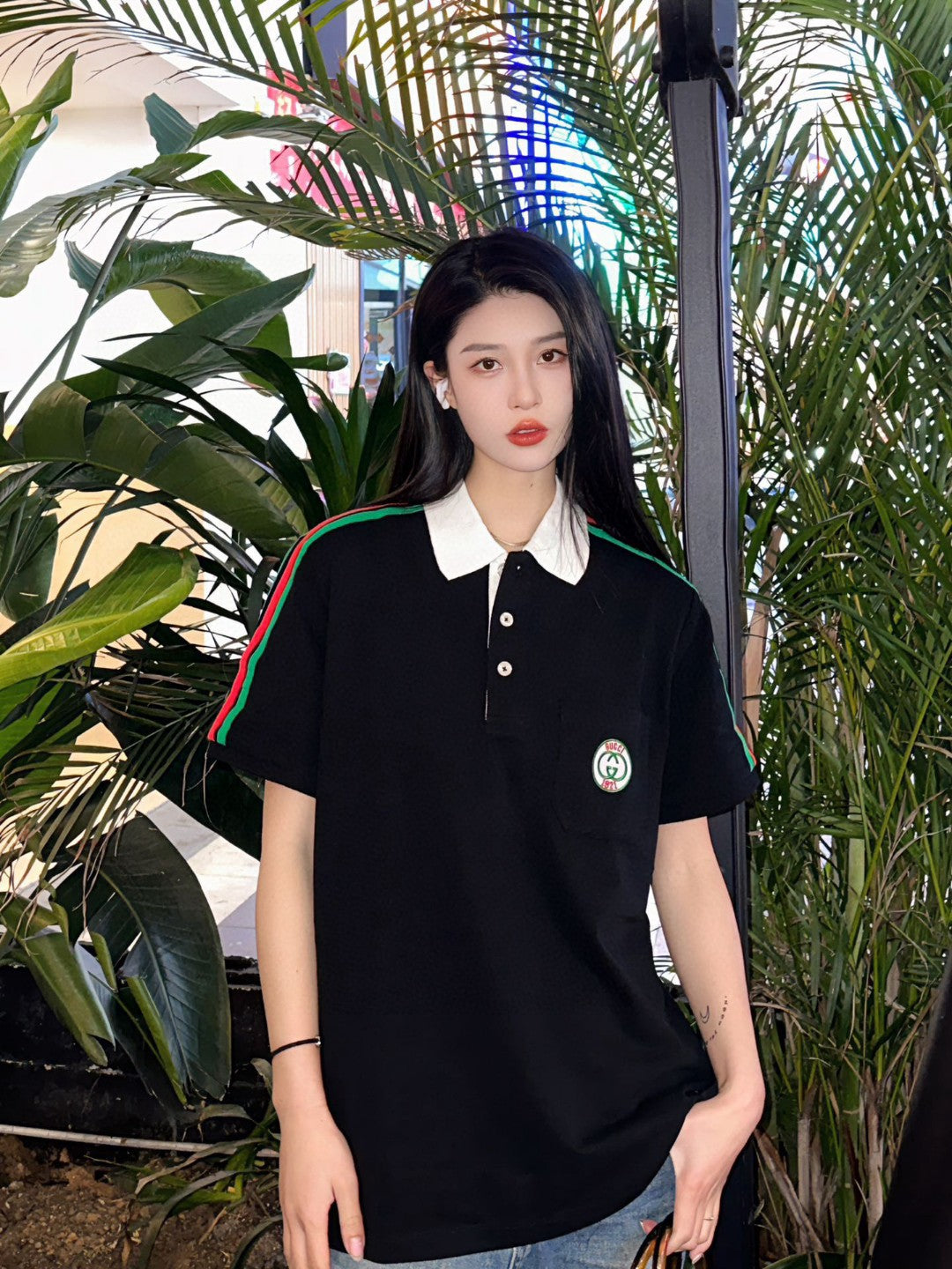 G*u*i stripe sleeve polo shirt