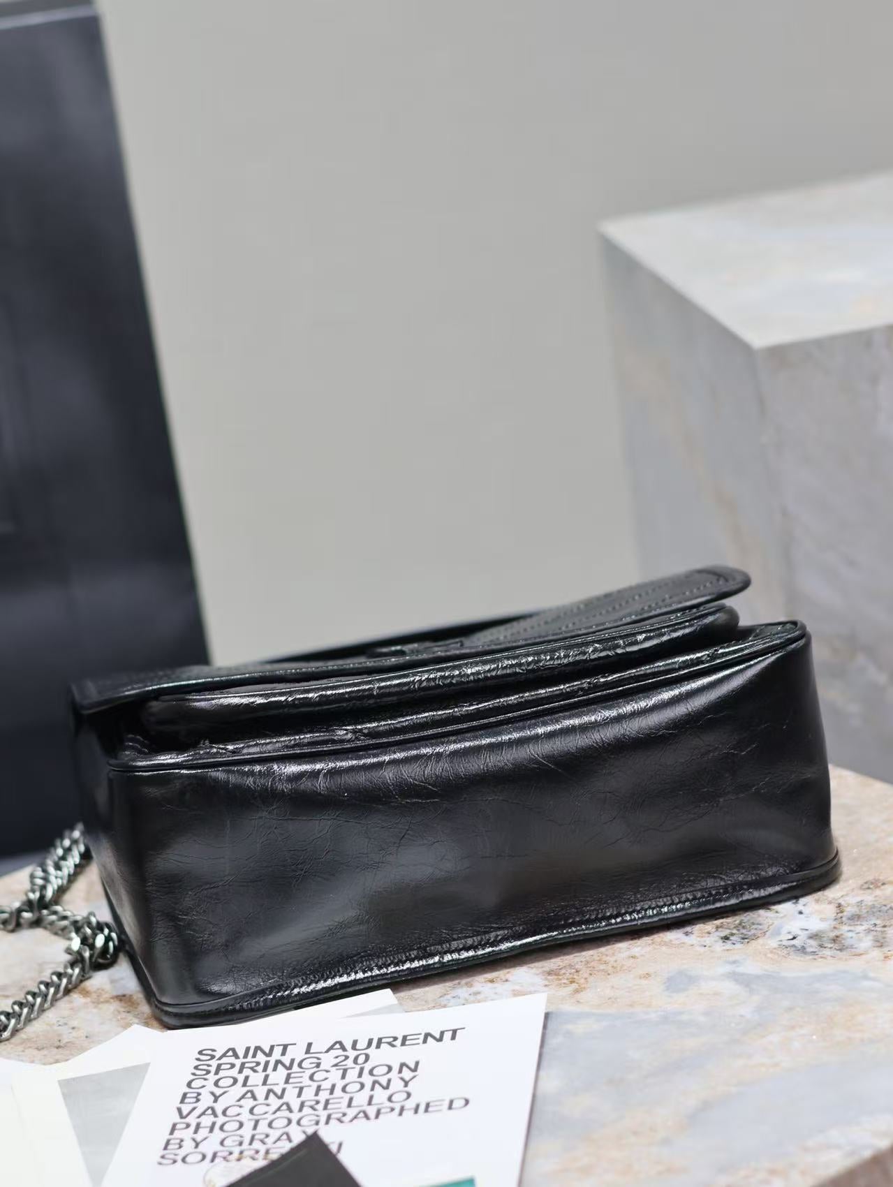 Saint Laurent Black Bag with Silver Chain