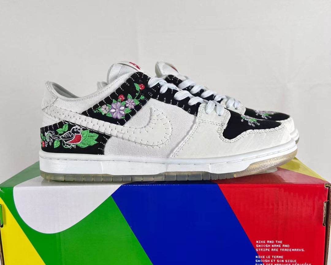 Nike Dunk Low “White/Black” – Embroidered Minimalism