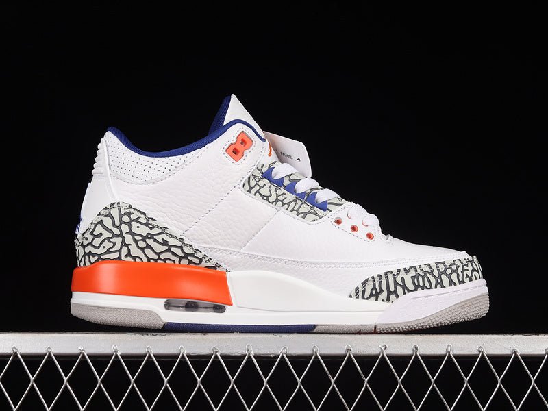 AIR JORDAN 3 RETRO KNICKS WHITE/OLD ROYAL - UNIVERSITY ORANGE - TECH GREY - Prime Reps