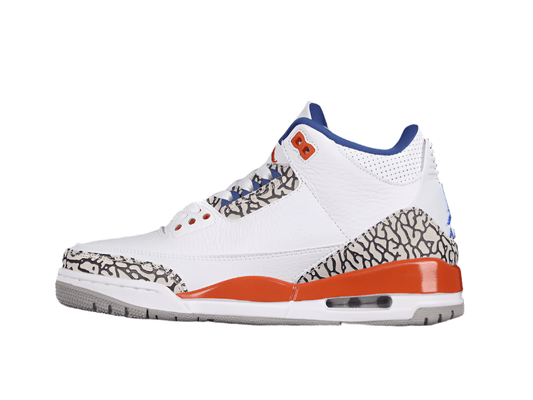 AIR JORDAN 3 RETRO KNICKS WHITE/OLD ROYAL - UNIVERSITY ORANGE - TECH GREY - Prime Reps