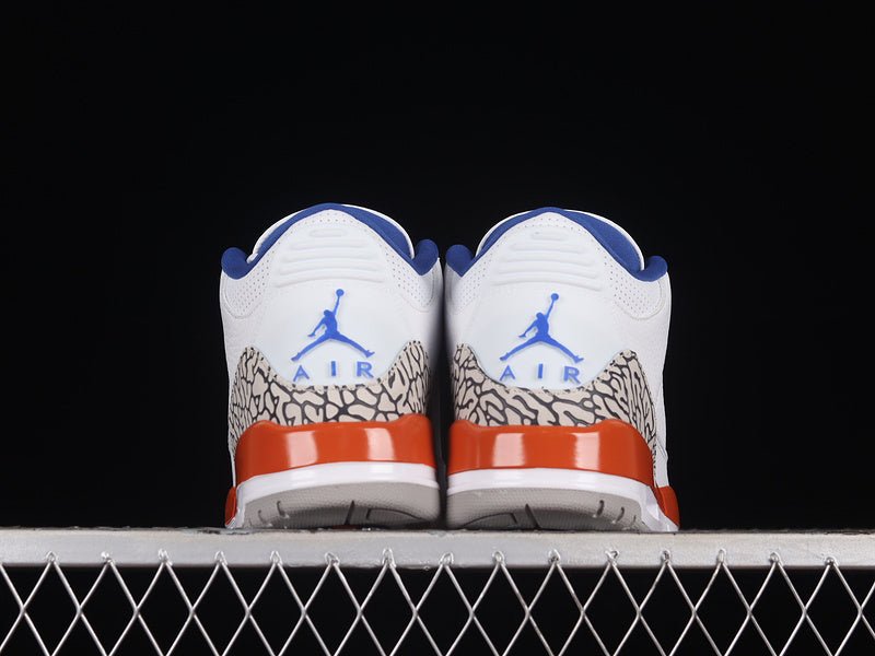 AIR JORDAN 3 RETRO KNICKS WHITE/OLD ROYAL - UNIVERSITY ORANGE - TECH GREY - Prime Reps