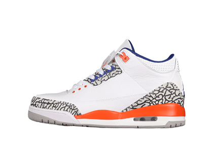 AIR JORDAN 3 RETRO KNICKS WHITE/OLD ROYAL - UNIVERSITY ORANGE - TECH GREY - Prime Reps