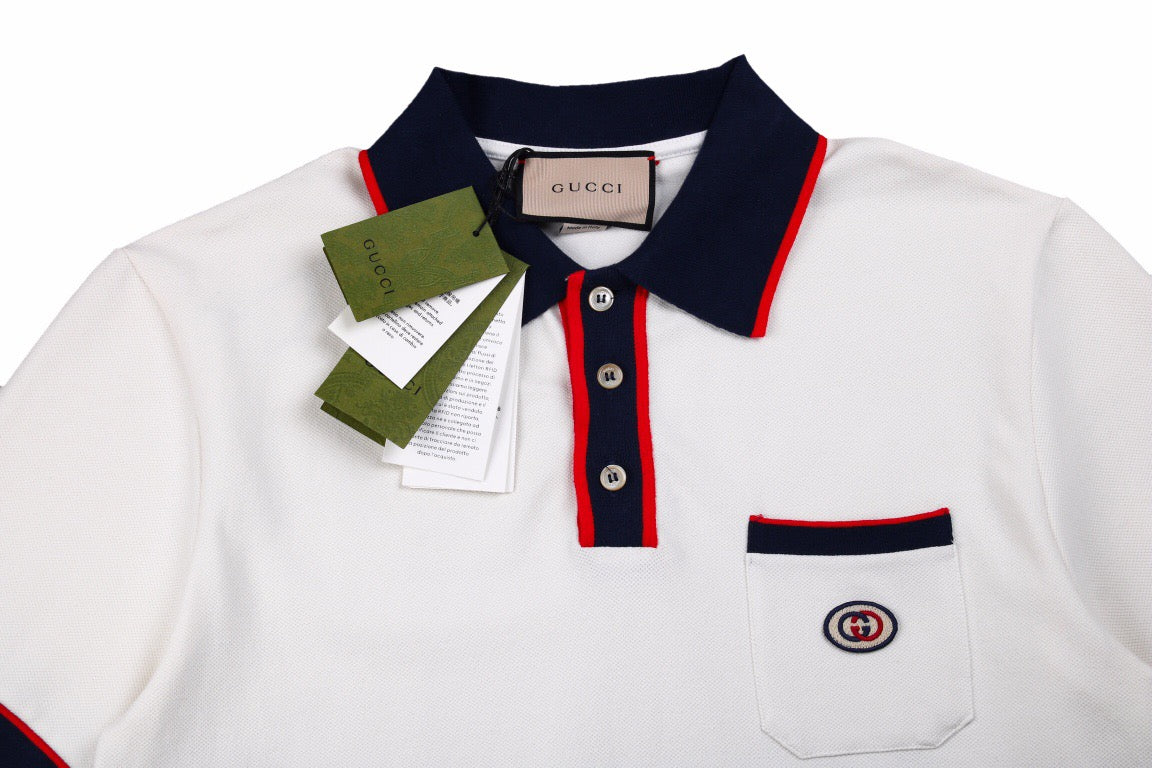 G*u*i polo shirt with web collar (white)