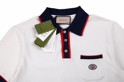 Gucci Polo Shirt with Web Collar (White)