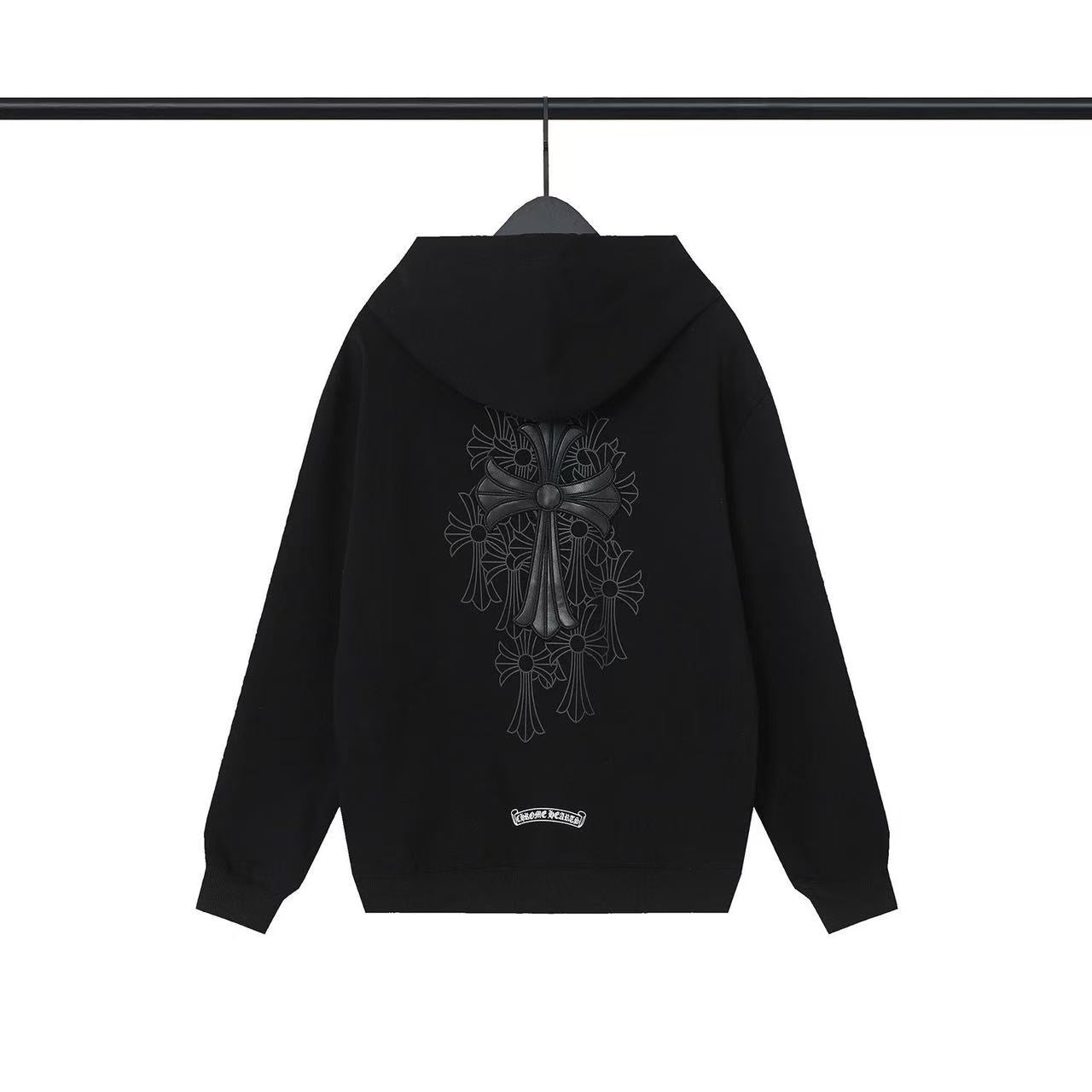 CHROME HEARTS Black Cross Zip-Up Hoodie