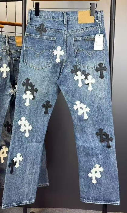 CHROME HEARTS WHITE BLACKCROSS PATCH JEANS DENIM