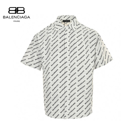 Balenciaga All - Over Logo Print Shirt (White) - Prime Reps