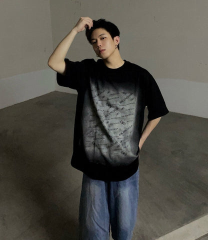 Balenciaga All - Over Logo Print T-Shirt (Black) - Prime Reps