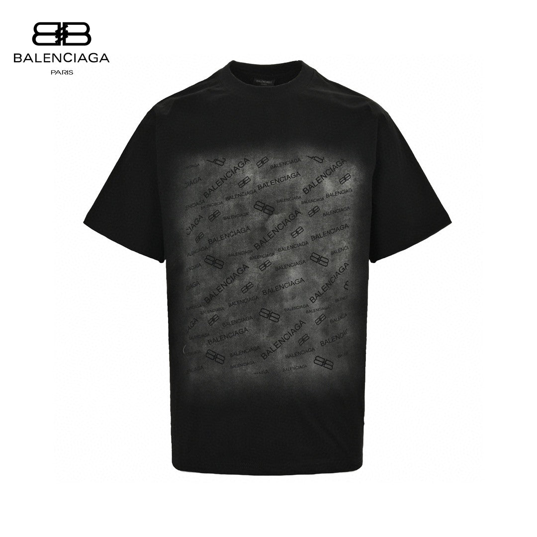 Balenciaga All - Over Logo Print T-Shirt (Black) - Prime Reps