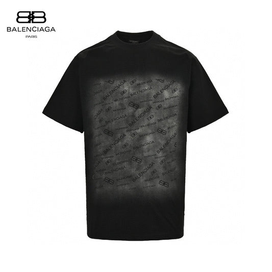 Balenciaga All - Over Logo Print T-Shirt (Black) - Prime Reps