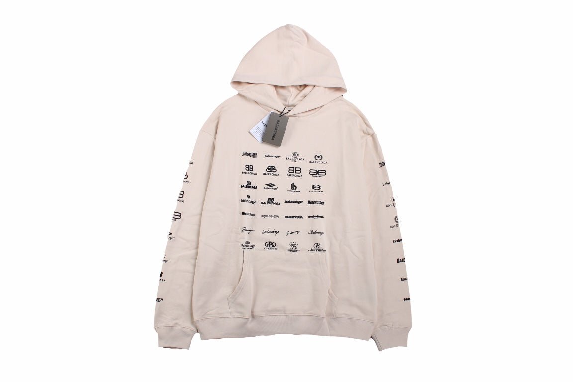 Balenciaga Beige Multilogo Hoodie - Prime Reps