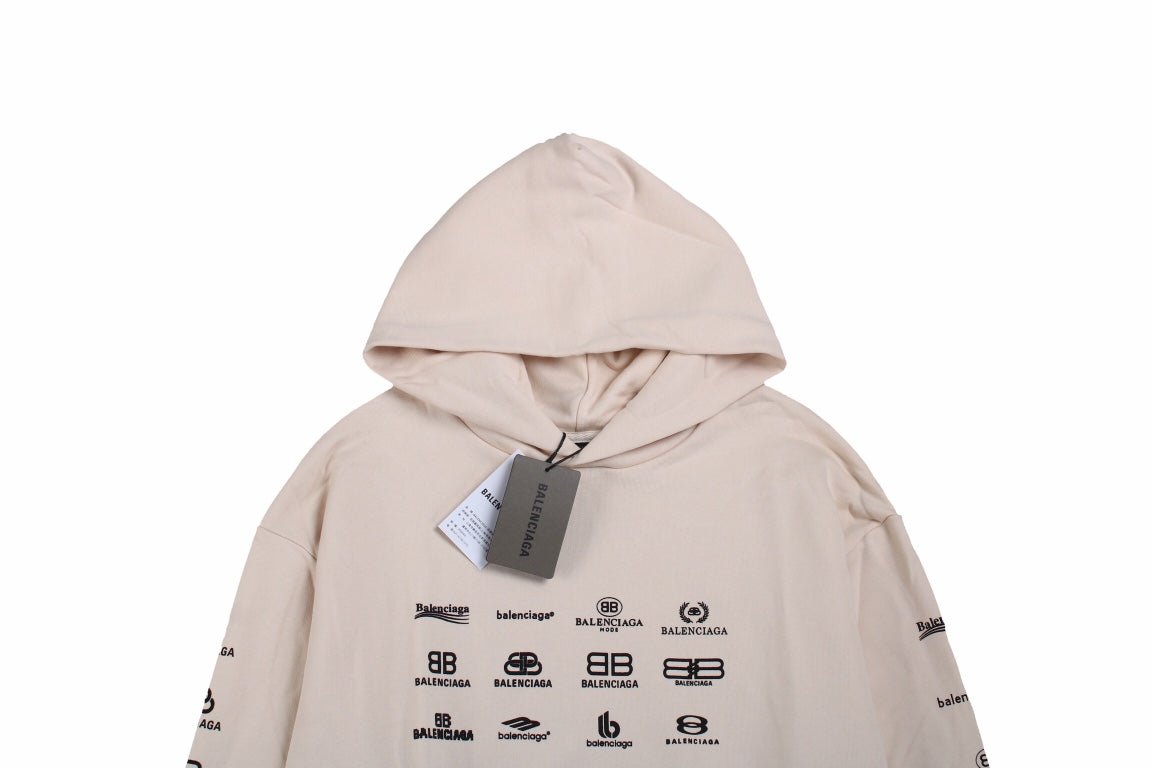 Balenciaga Beige Multilogo Hoodie - Prime Reps