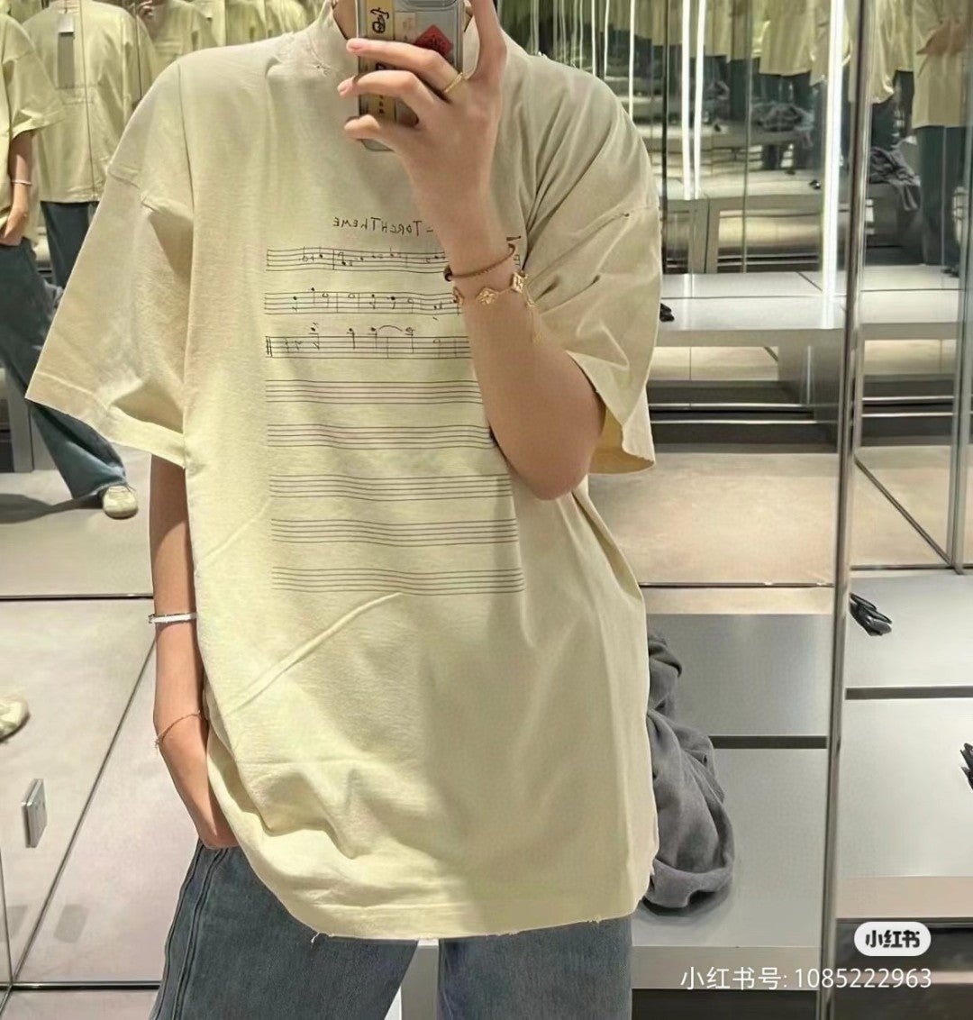 Balenciaga Beige T-Shirt with Musical Notes - Prime Reps