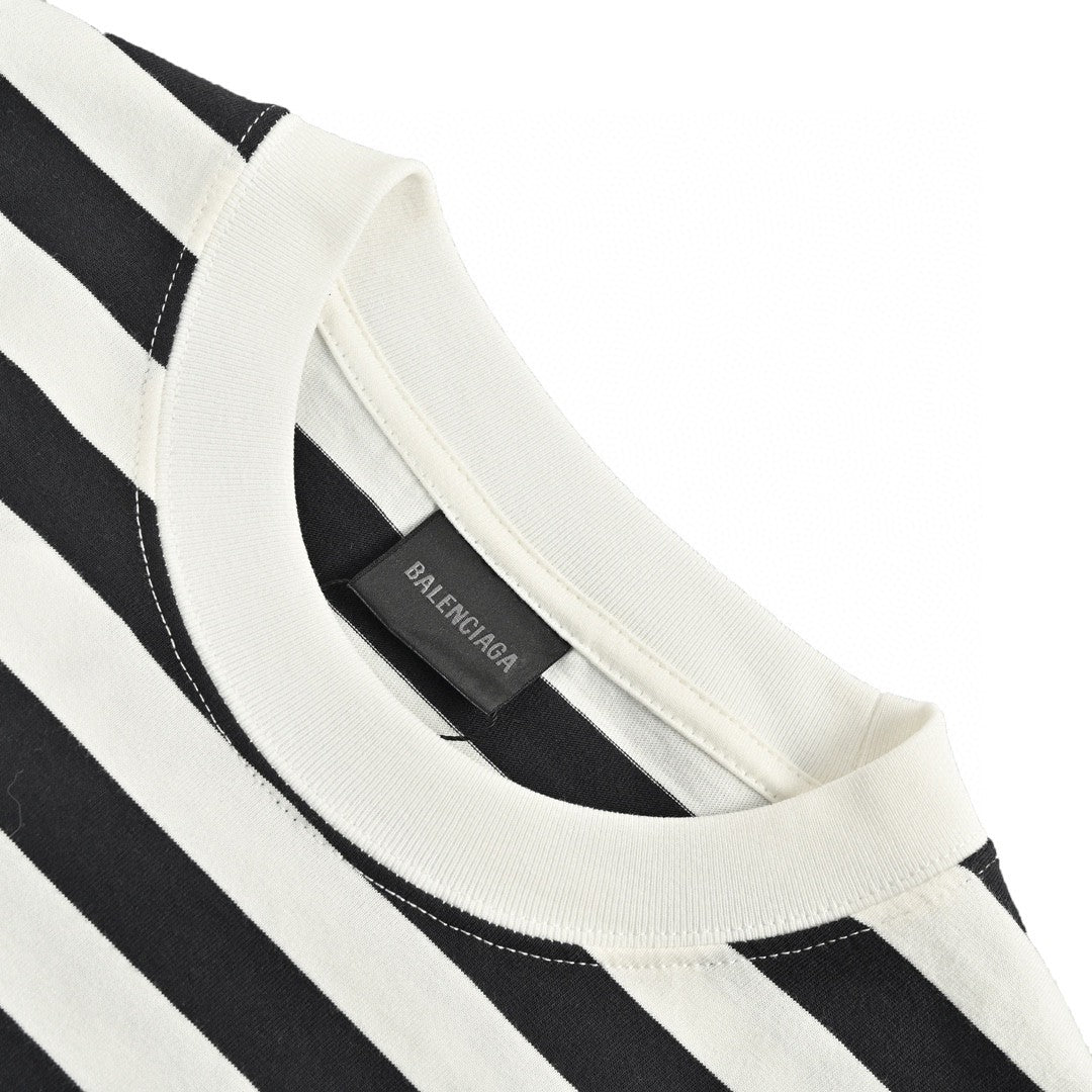 Balenciaga Black and White Striped T-Shirt - Prime Reps