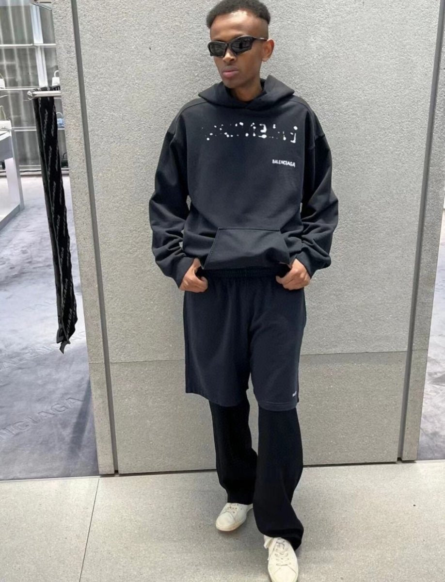 Balenciaga Black Distorted Logo Hoodie - Prime Reps