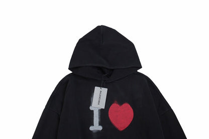 Balenciaga Black Hoodie with "I Love" Graphic - Prime Reps