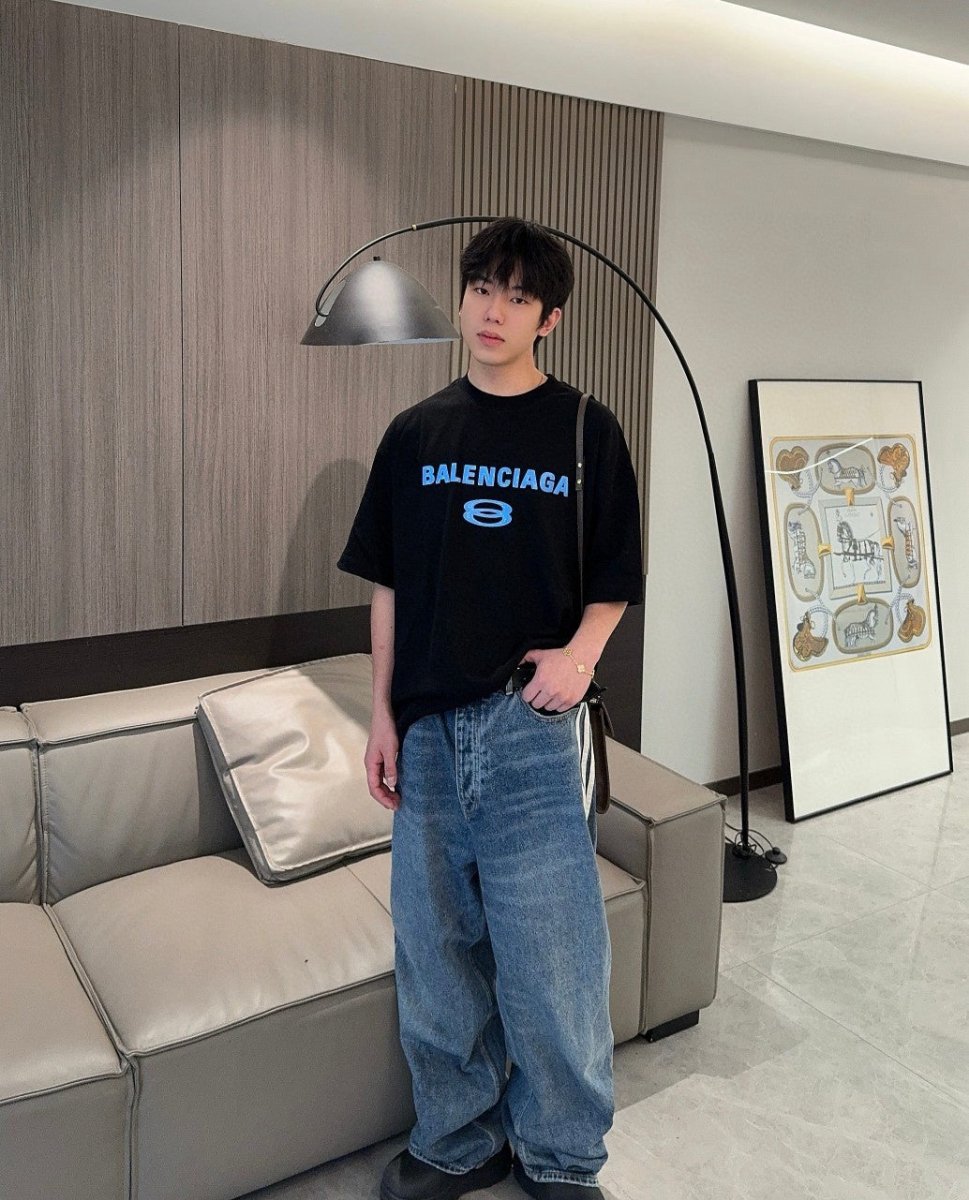 Balenciaga Blue Logo T-Shirt (Black) - Prime Reps