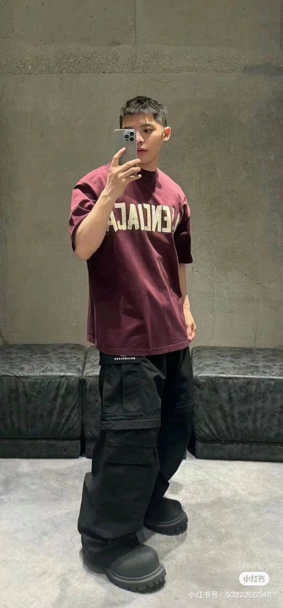 Balenciaga Burgundy Logo T-Shirt - Prime Reps