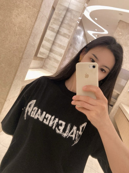 Balenciaga Distressed Logo T-Shirt in Black - Prime Reps