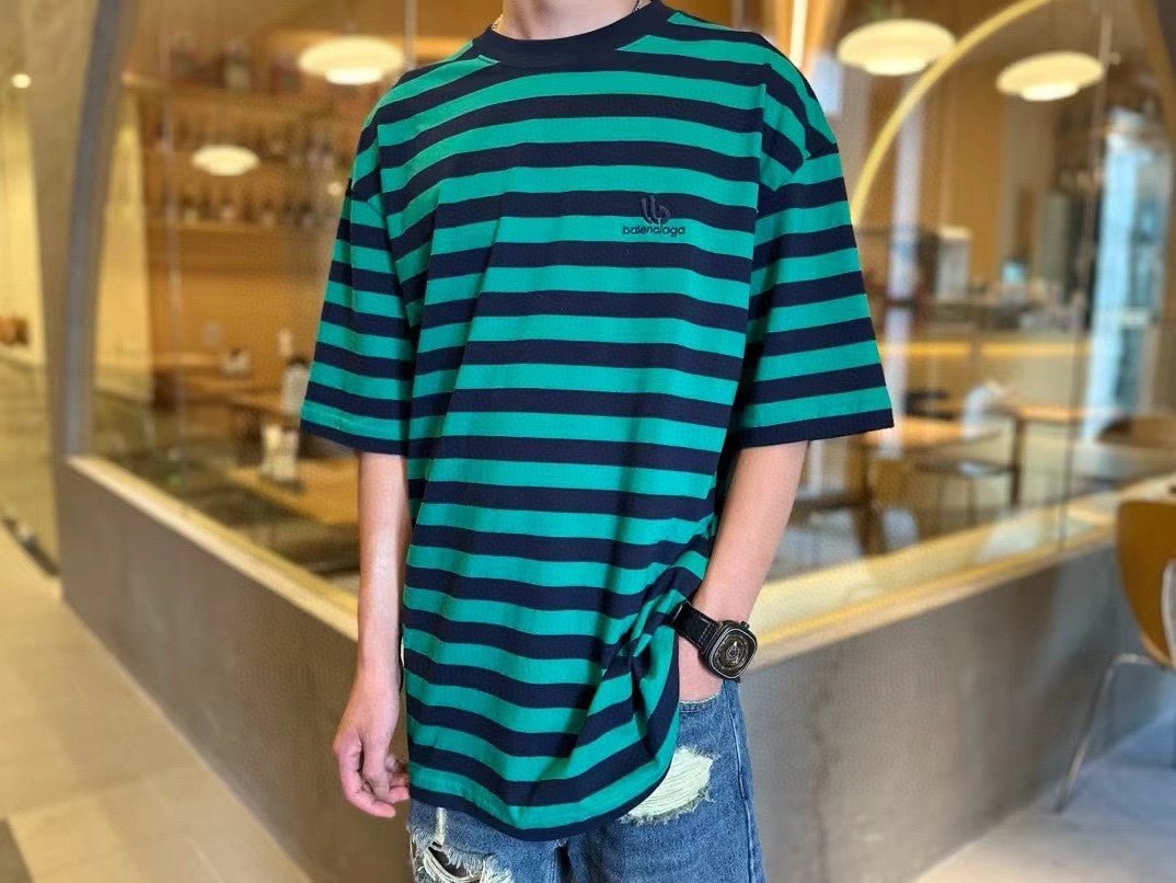 Balenciaga Green and Black Striped T-Shirt - Prime Reps