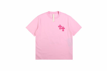 Chrome Hearts Pink T-shirt with Cross Patches