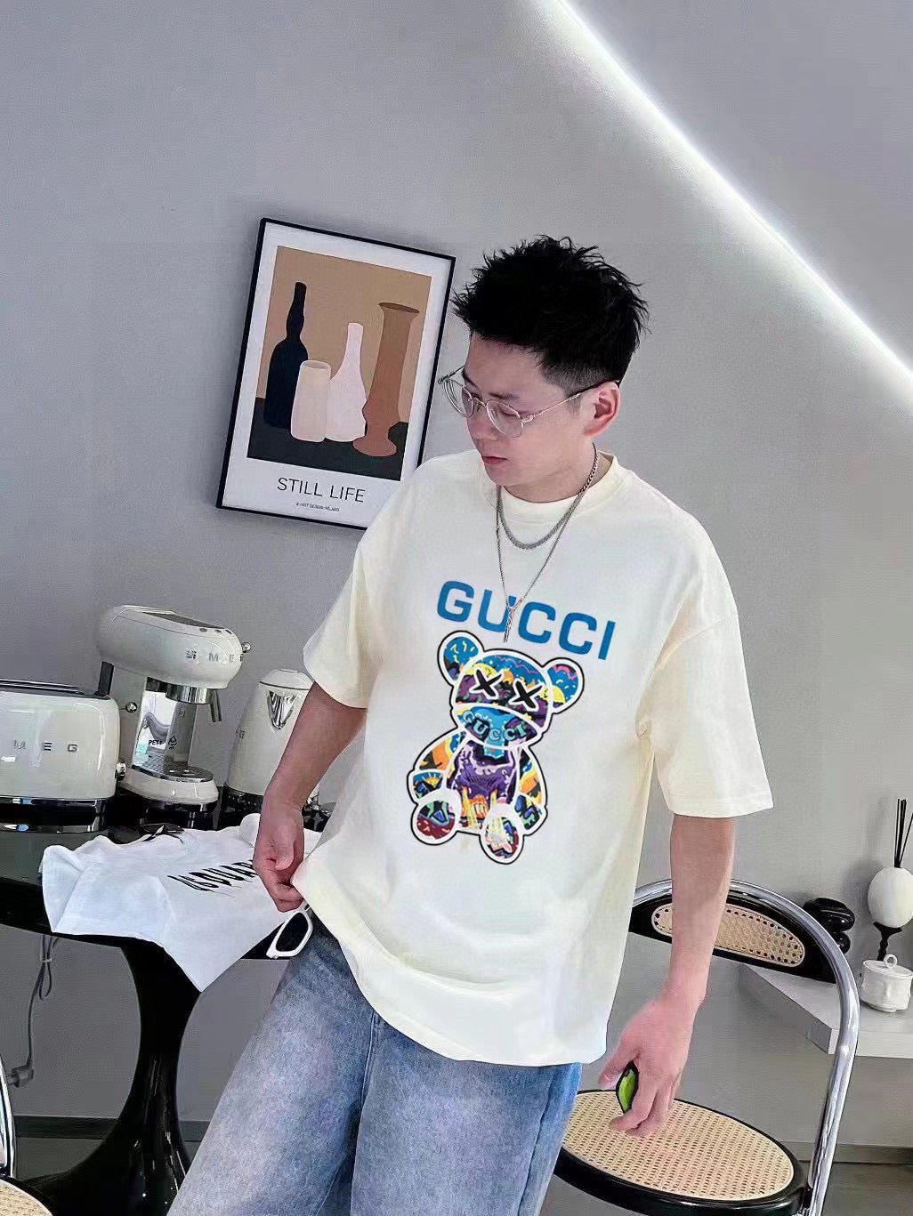 Gucci Cream T-Shirt with Bear Graphic