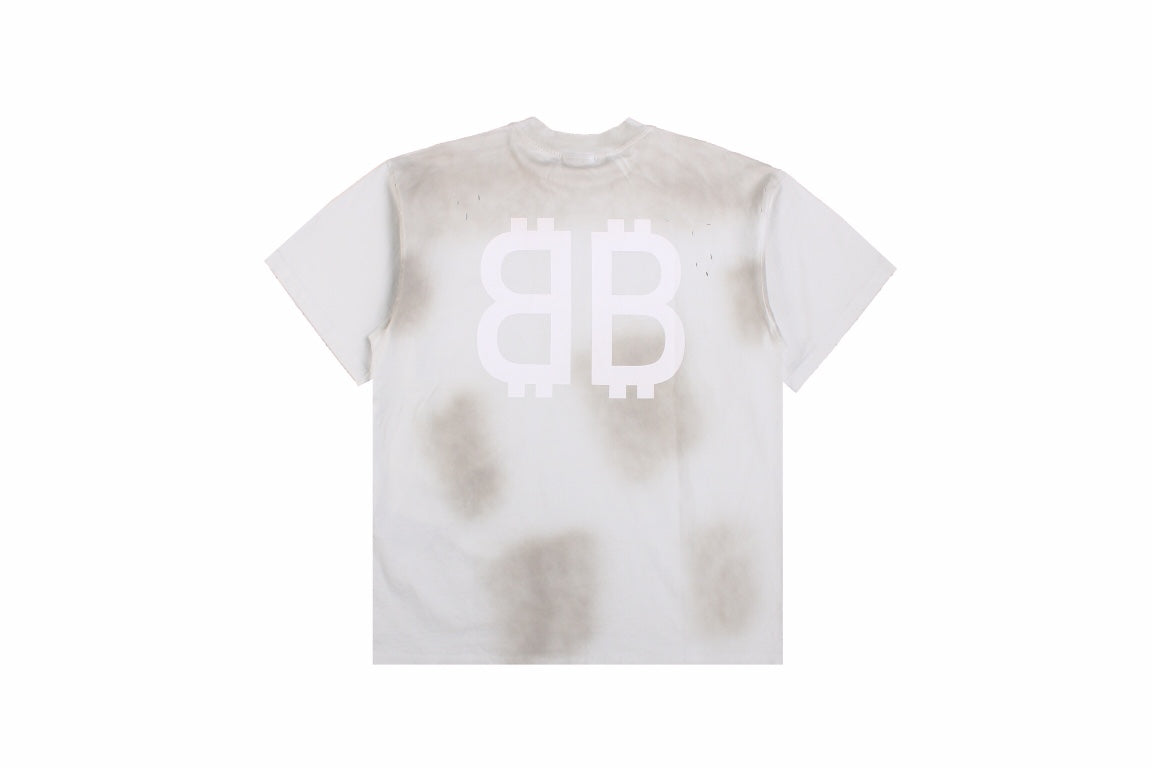 Ba*len*cia*ga distressed logo t-shirt (white/grey)