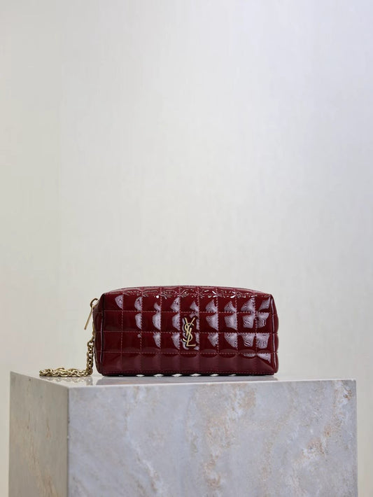 Saint Laurent Burgundy Patent Leather Bag