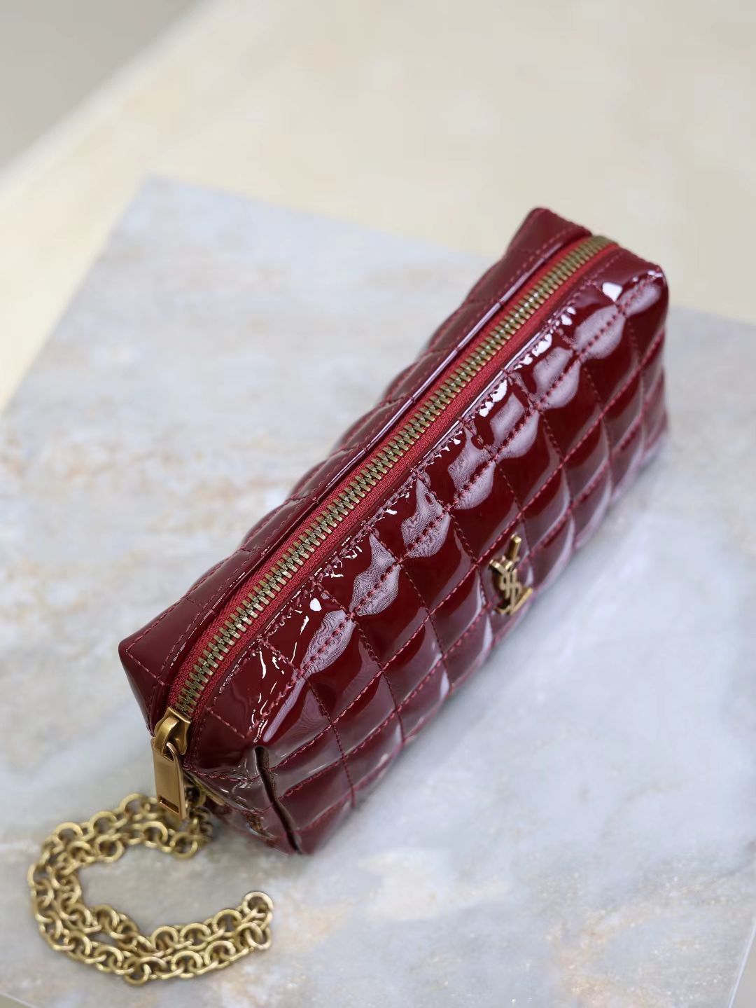 Saint Laurent Burgundy Patent Leather Bag