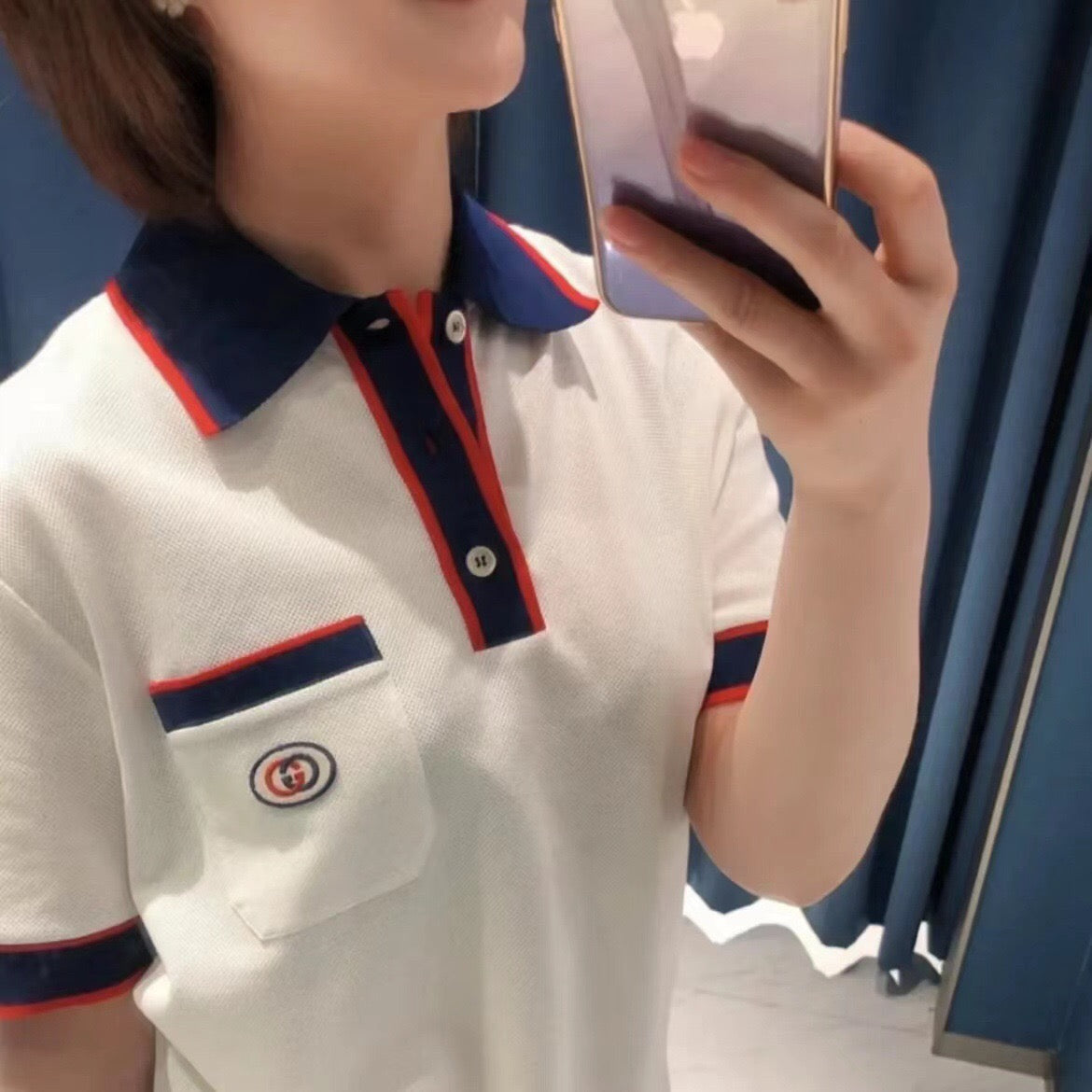 G*u*i polo shirt with web collar (white)