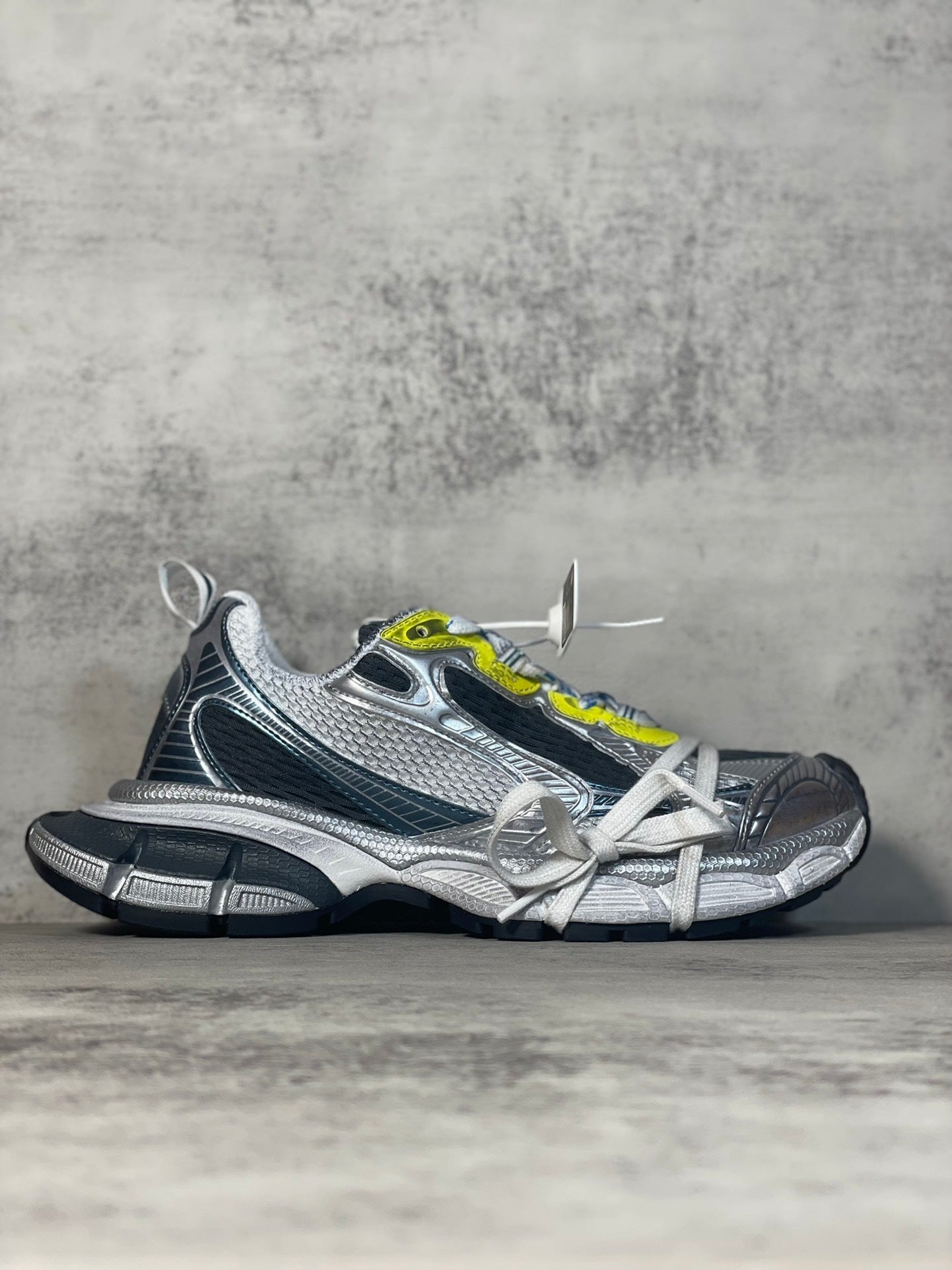 Balenciaga Sneaker in Silver/Yellow/Blue: Hyper-Chromatic Velocity