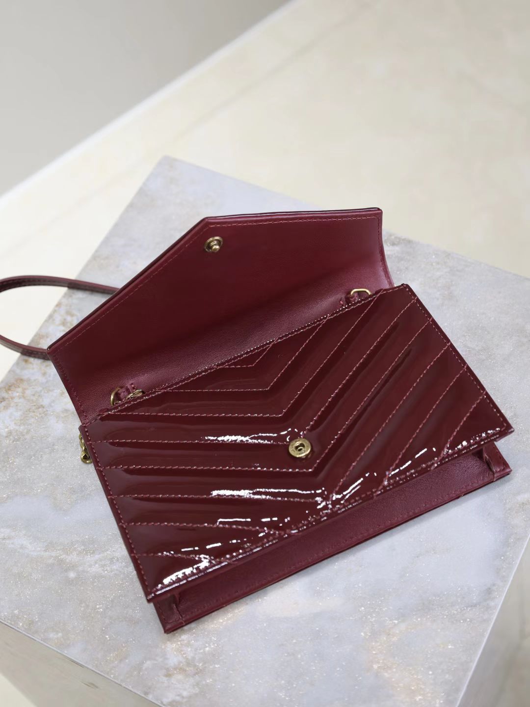 Saint Laurent Burgundy Patent Leather Bag