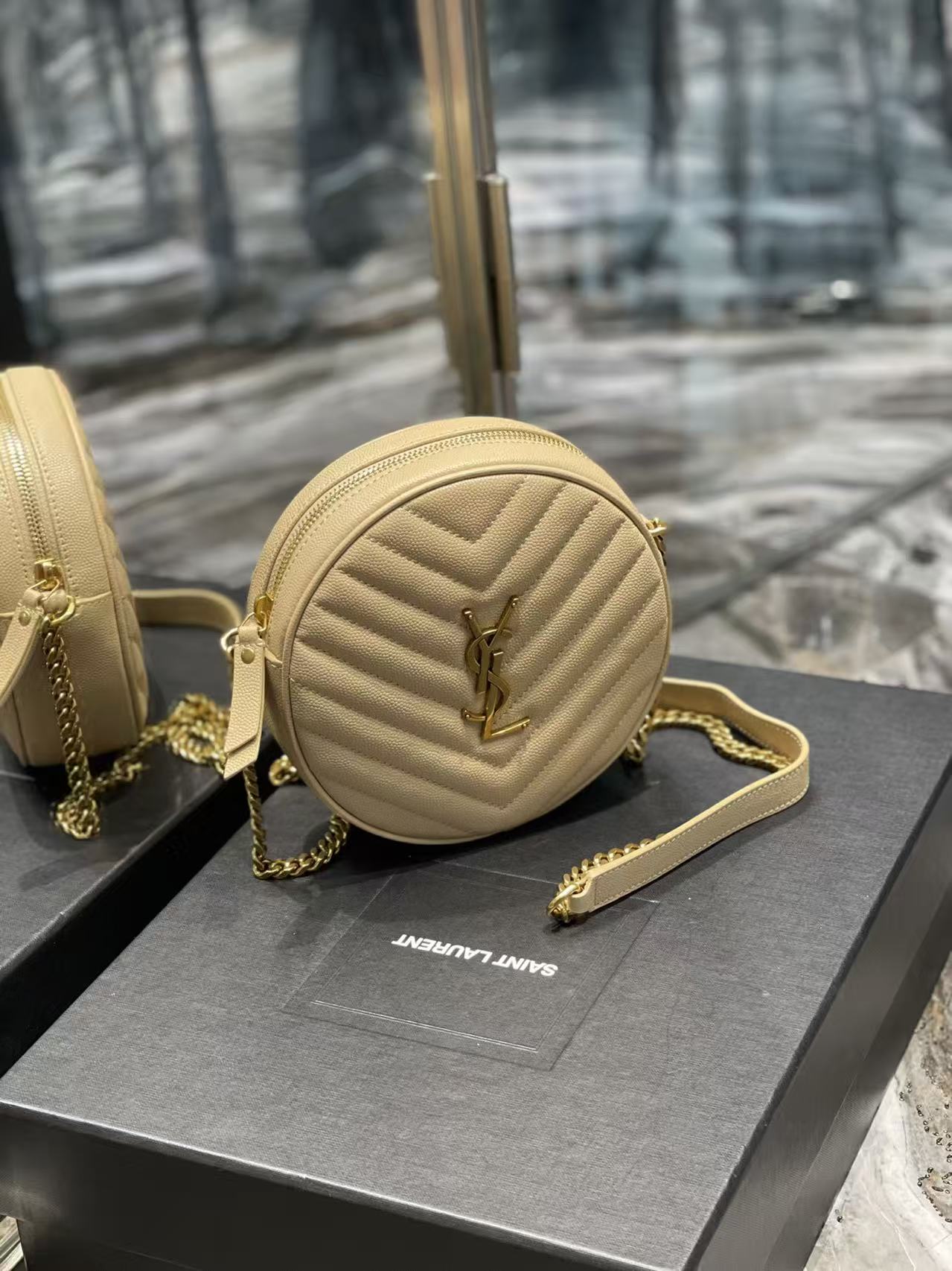 Saint Laurent Beige Small Round Bag