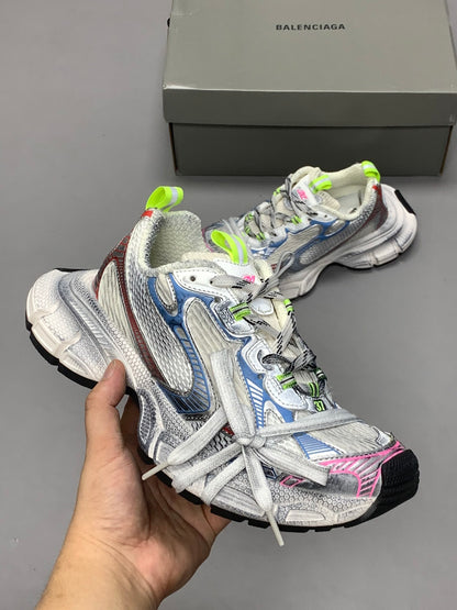 Balenciaga in White/Blue/Red: Graphic Tension
