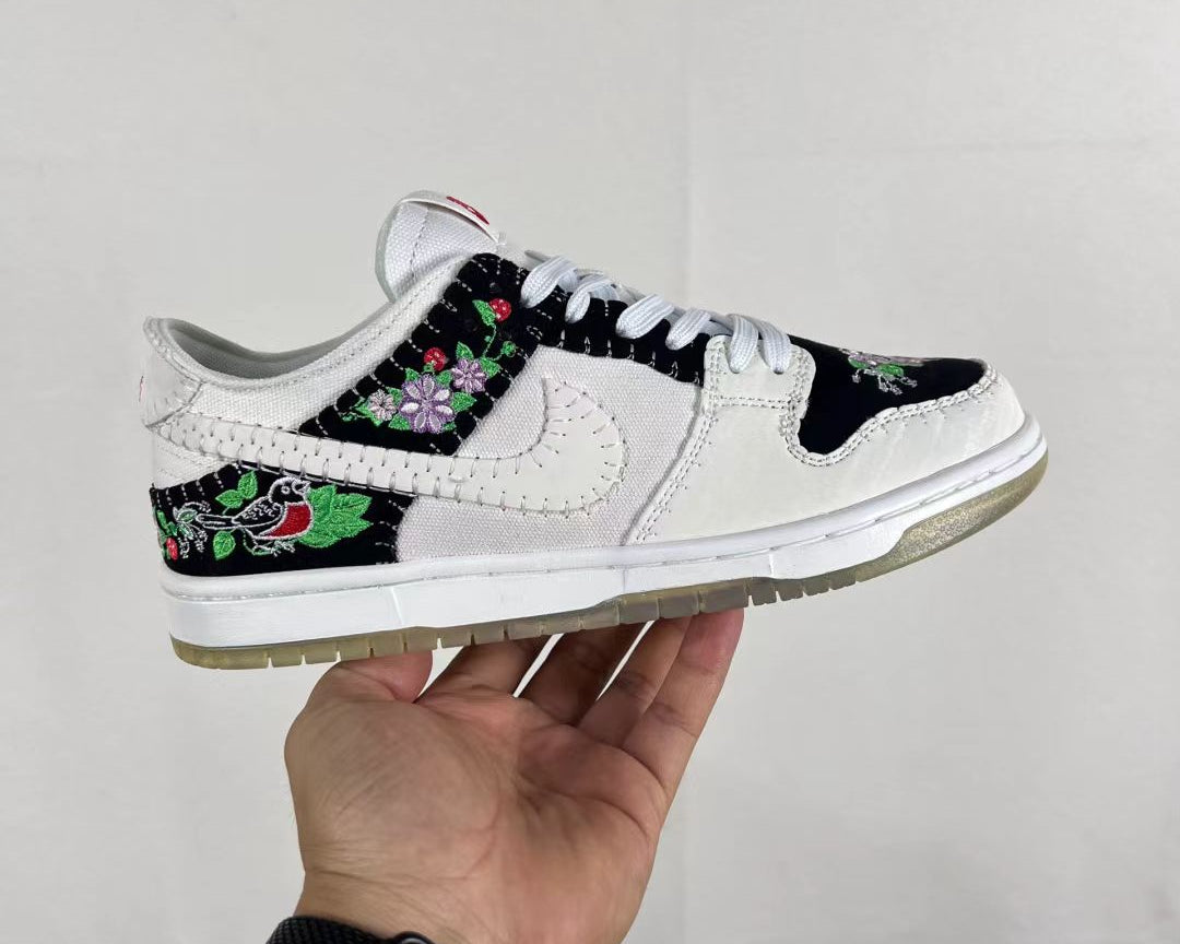 Nike Dunk Low “White/Black” – Embroidered Minimalism