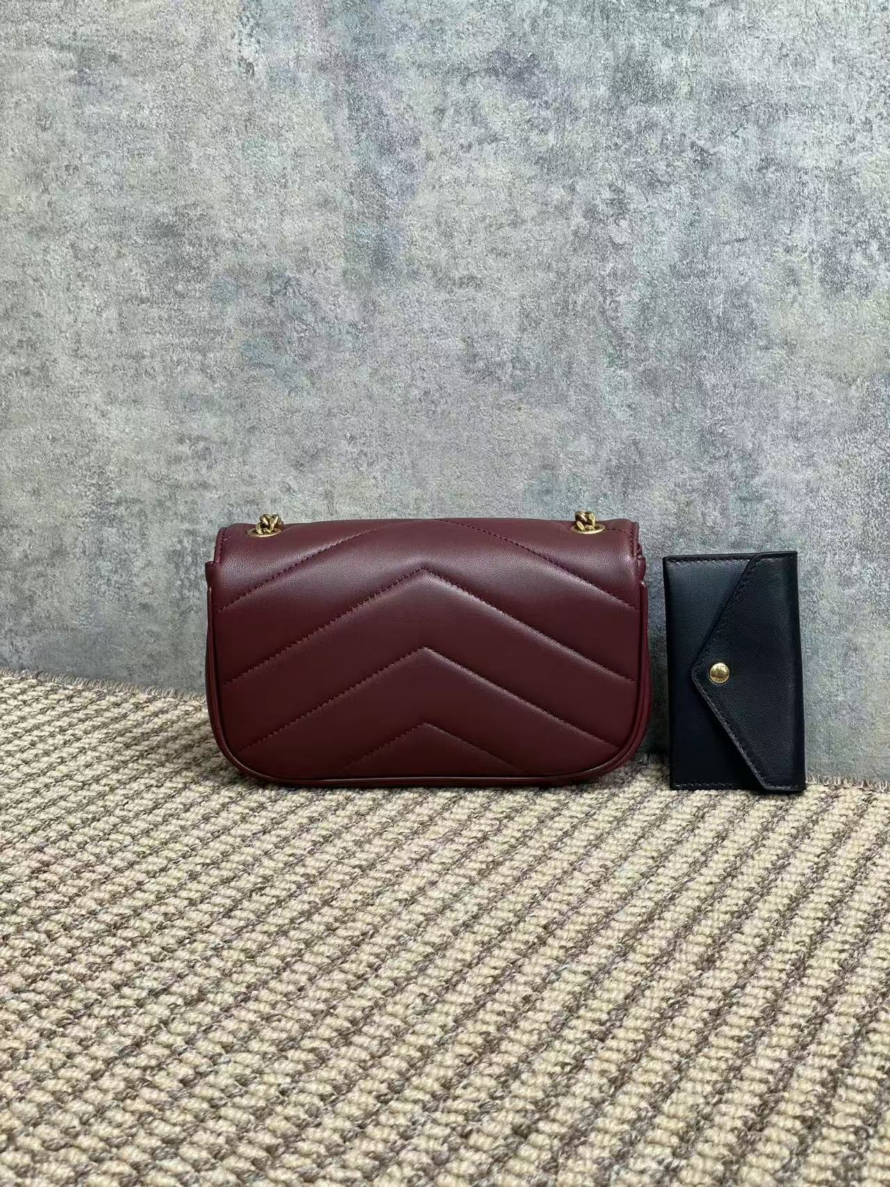 Saint Laurent Red Lambskin Chain Bag