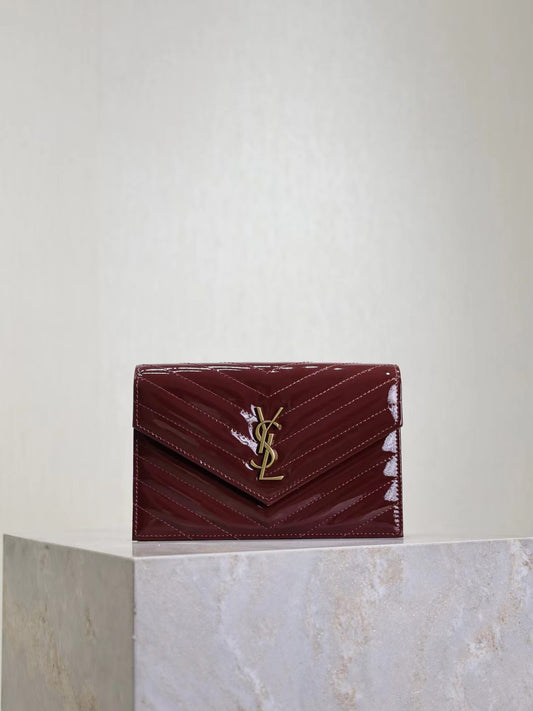 Saint Laurent Burgundy Patent Leather Bag