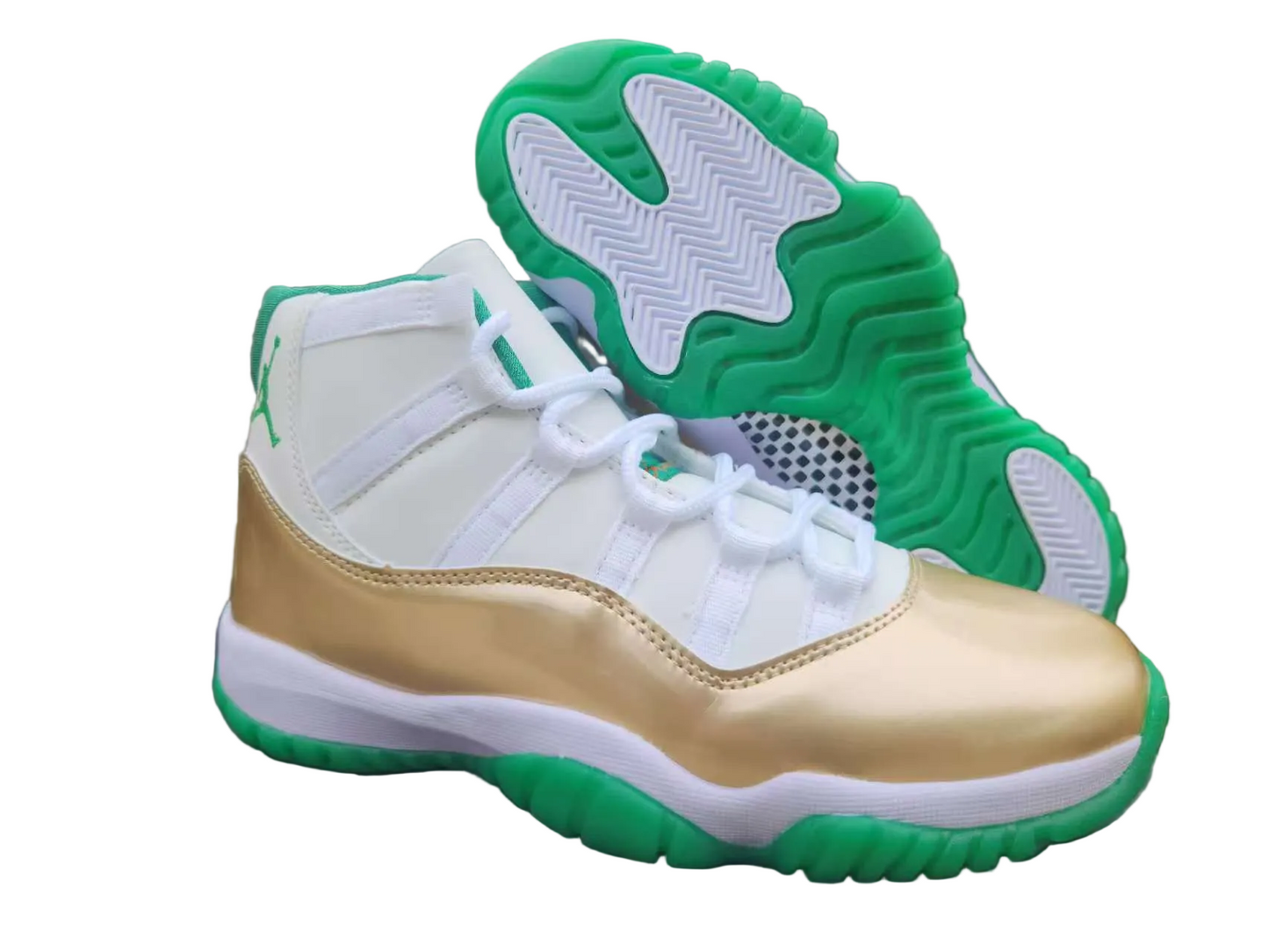 AIR JORDAN 11 RETRO "PLATINUM / GREEN GLOW"