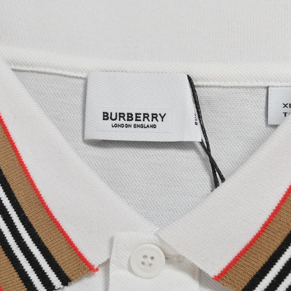 Burberry Striped Collar White Polo Shirt