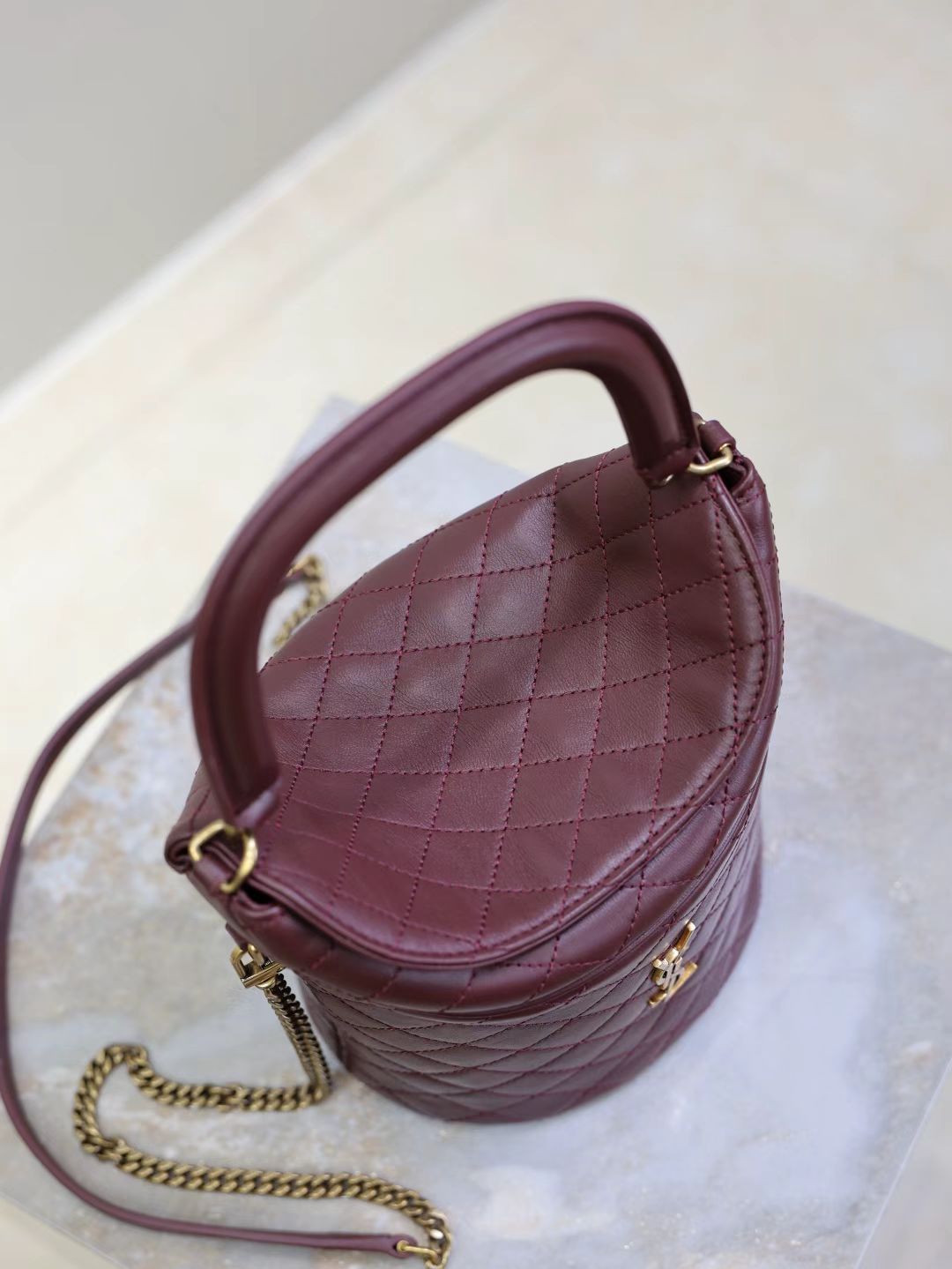 Saint Laurent Burgundy Flap Bucket Bag