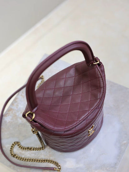 Saint Laurent Burgundy Flap Bucket Bag